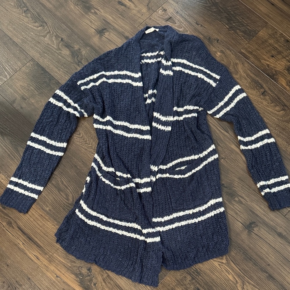 2X Reborn J plus size Navy and White Striped Women's Sweater